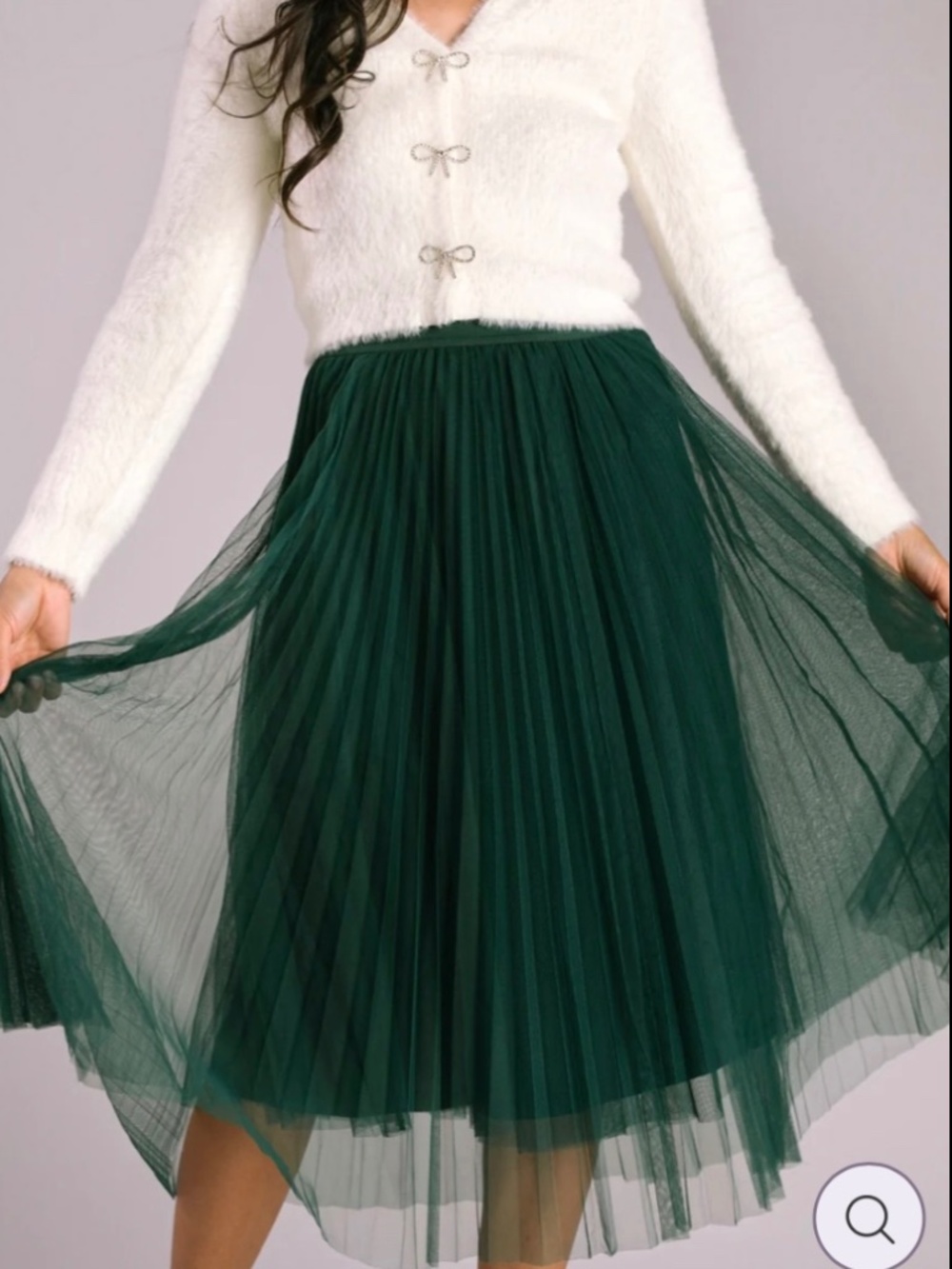 Morning Lavender Green Tulle Midi Skirt